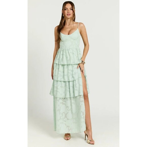 SHOWPO Janezkie Light Green Formal Tiered Gown Size US 2 NEW NWT - Picture 5 of 5